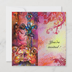 Convites EXCALIBUR 3 , vermelho brilhante , roxo rosa