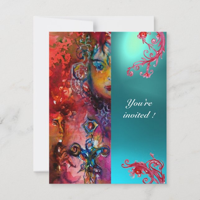 Convites EXCALIBUR gema vermelho brilhante , rosa azul lara (Frente)