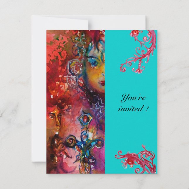 Convites EXCALIBUR , vermelho brilhante, azul rosa (Frente)