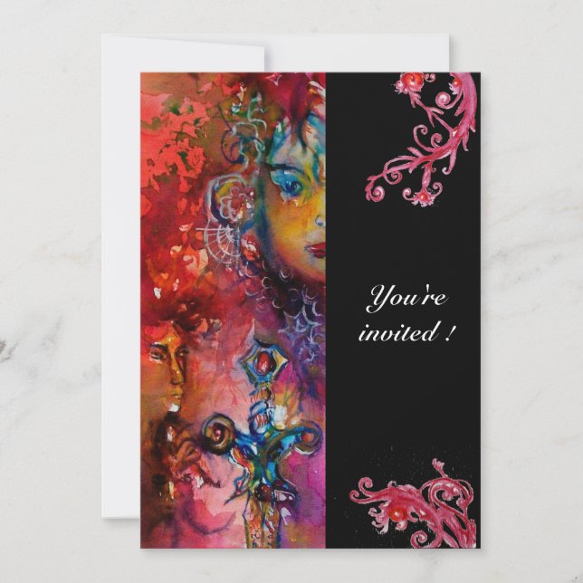 Convites EXCALIBUR, vermelho brilhante, preto (Frente)