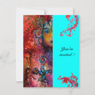 Convites EXCALIBUR , vermelho brilhante, rosa azul