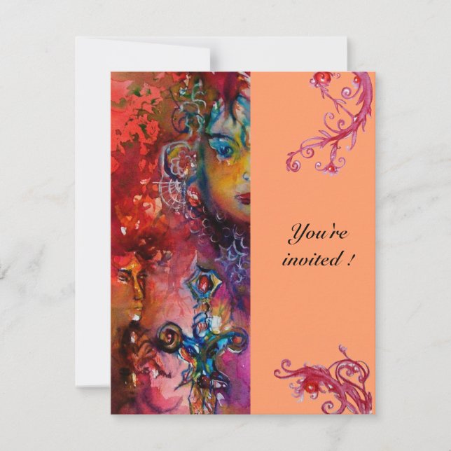 Convites EXCALIBUR , vermelho brilhante , rosa laranja azul (Frente)