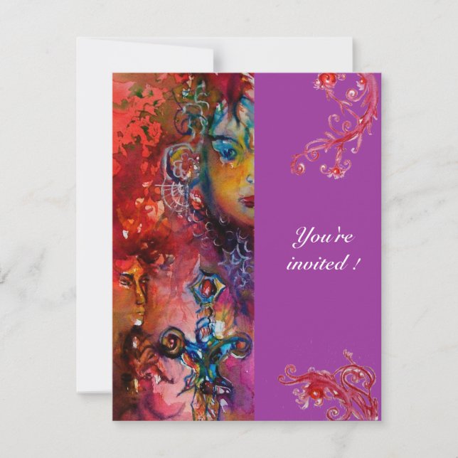 Convites EXCALIBUR , vermelho brilhante , violeta rosa (Frente)