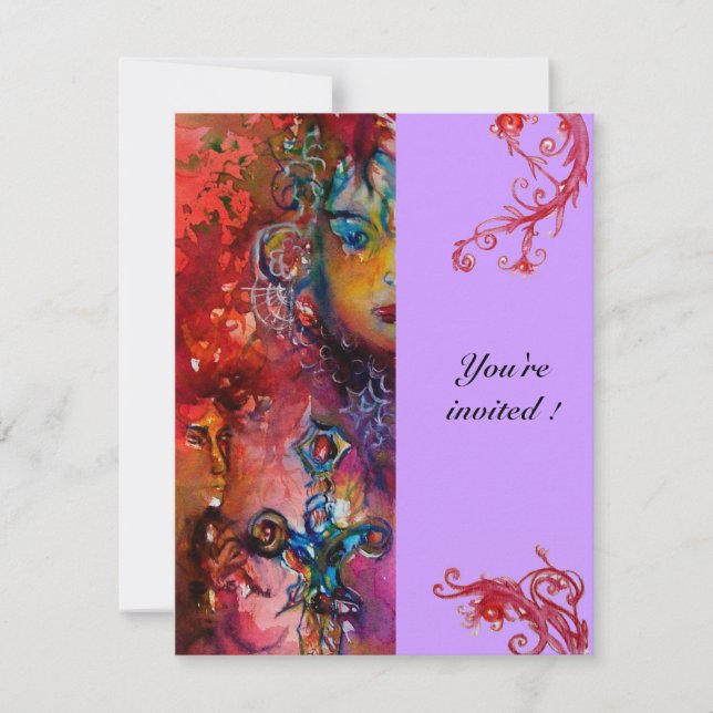 Convites EXCALIBUR , vermelho brilhante , violeta rosa (Frente)