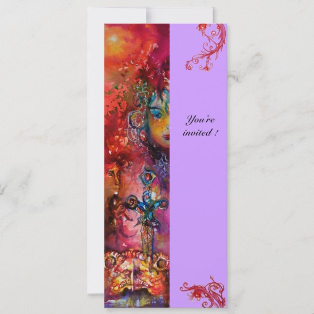 Convites EXCALIBUR , vermelho brilhante, violeta rosa (Frente)