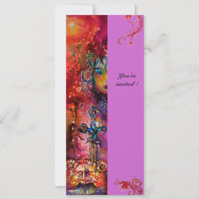 Convites EXCALIBUR , vermelho brilhante , violeta rosa (Frente)