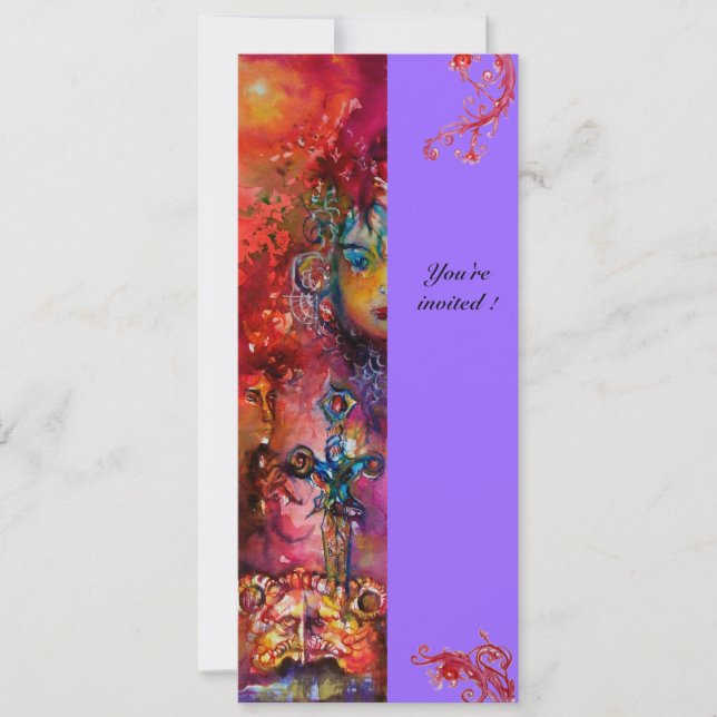 Convites EXCALIBUR , vermelho brilhante , violeta rosa (Frente)