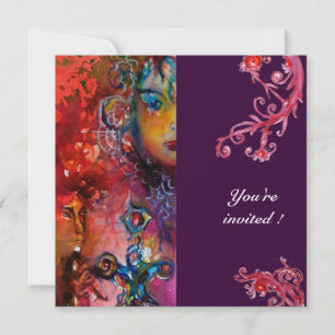 Convites EXCALIBUR vermelho-vivo, cor azul-roxa