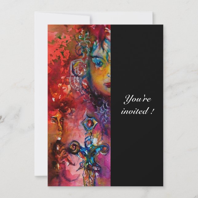 Convites EXCALIBUR, vermelho vivo, preto (Frente)