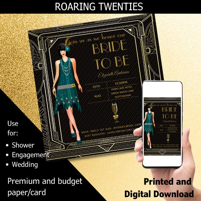 Convites Excelente Art Deco Gatsby Roaring 20 Chá de panela (Criador carregado)