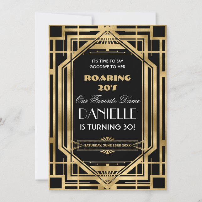 Convites Excelente Art Deco Gatsby Roaring 20s aniversário  (Frente)