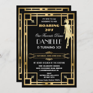 Convites Excelente Art Deco Gatsby Roaring 20s aniversário 