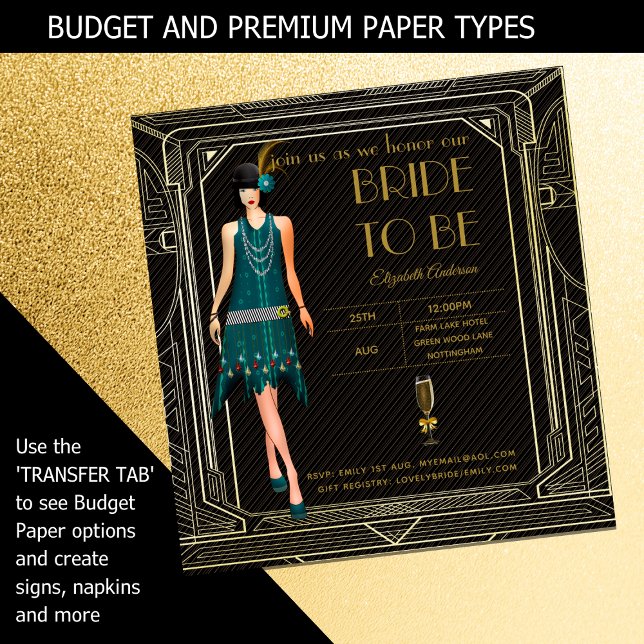 Convites Excelente Art Deco Gatsby Roaring 20s Chá de panel (Criador carregado)