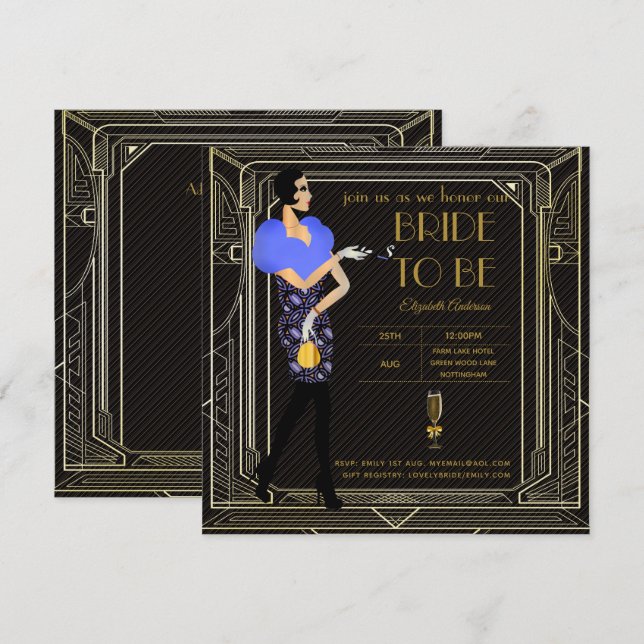 Convites Excelente Art Deco Gatsby Roaring 20s Chá de panel (Frente/Verso)