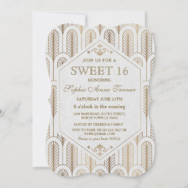 Convites Excelente Art Deco Gatsby White Dourado SWEET 16