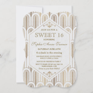 Convites Excelente Art Deco Gatsby White Dourado SWEET 16