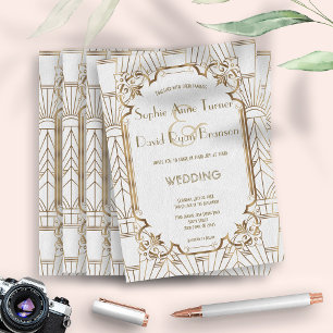 Convites Excelente Branco, Dourada Gatsby Art 1920