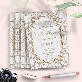 Convites Excelente branco Gatsby Art Deco 1920 Casamento