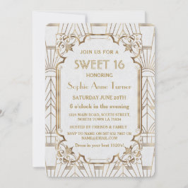 Convites Excelente branco Gatsby Art Deco Sweet 16 Invite