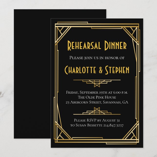 Convites Excelente Deco de Arte Retro Gatsby Casamento Dour (Frente/Verso)