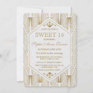 Convites Excelente Gatsby Art Deco Dourado White Sweet 16 I