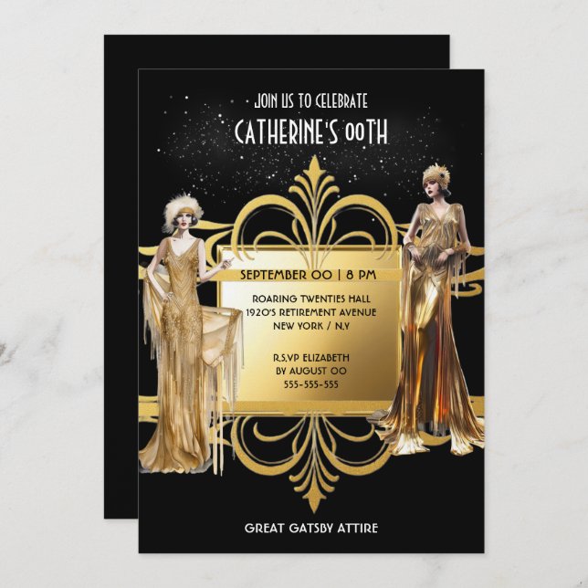 Convites excelente Gatsby Flapper, de 1920 (Frente/Verso)