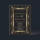 Convites Excelente Real Gatsby Roaring 50th Birthday Bash<br><div class="desc">QUALQUER IDADE! Design único com estilo de deco artístico antigo,  uma velha Hollywood de 1920,  com folha de ouro falso Fleur-de-lis,  sobre um fundo padrão de Deco Arte Negra-Ouro. Use a ferramenta Personalizar para adicionar suas informações. Para mais,  visite,  por favor,  minha Coleção Real de Arte Dourada.</div>