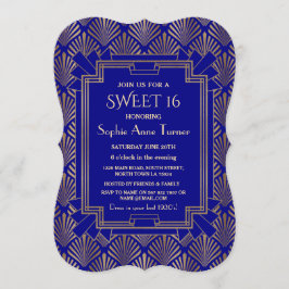 Convites Excelente Real Marinho Azul Dourada Gatsby Art Dec