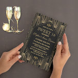 Convites Excelente Roaring 20s Gatsby Art Deco Sweet 16 Par<br><div class="desc">Excelente Gatsby Vintage Art Deco Sweet 16 Convite de festas. Um design de cartas inspirado em preto e ouro da década de 1920 apresenta um belo estilo geométrico do Art Deco. Use a ferramenta Personalizar para adicionar suas informações. Veja,  também,  minha Excelente Gatsby Vintage Art Deco Wedding Collection.</div>