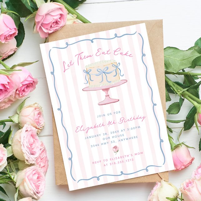 Convites Excêntrico Desenho à Mão Que Comam Bolo Aniversári (Quirky Hand Drawn Let Them Eat Cake Birthday Invitation)