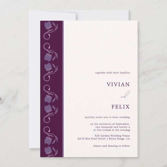 Convites Exemplo de Casamento Floral de Linha de Cor de Pai (Frente)
