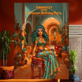 Convites Exotic Birthday Teal Gold Orange Moroccan Theme