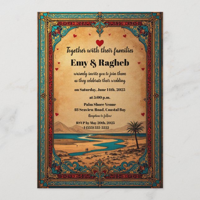 Convites Exotic Desert Oasis Wedding Invitation  (Frente)