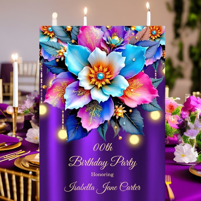 Convites Exóticas Flores Roxas Aniversário Verde-azulado Ro (Criador carregado)