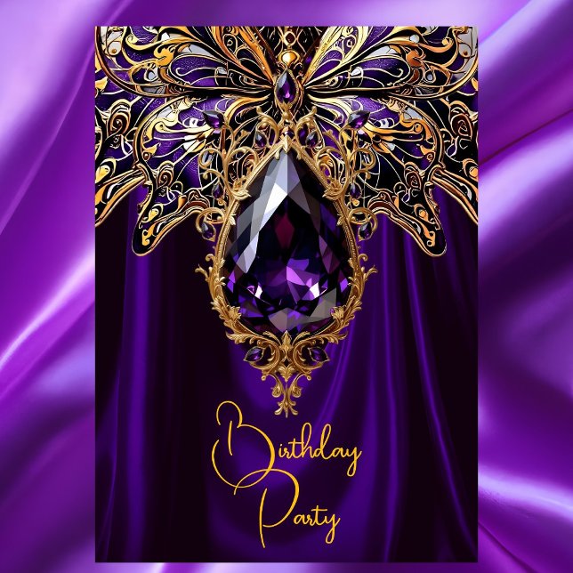 Convites Exótico Aniversário Riqueza Roxo Dourado Jóia Borb (Criador carregado)
