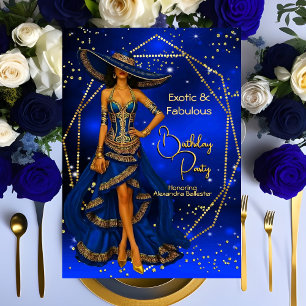 Convites Exótico Fabuloso Azul Dourado Aniversário Festa Es