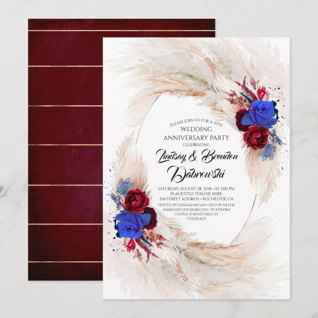 Convites Exótico Floral Grama de Pampas Casamento Aniversár (Frente/Verso)