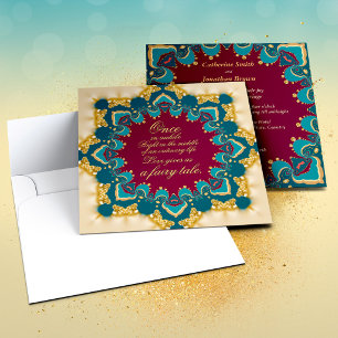 Convites Exótico Romântico Mandala Dourado Burgundy Verde T