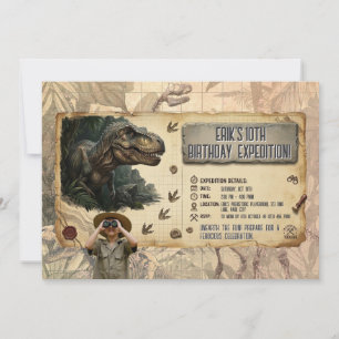 Convites Expedição de Dinossauro T Rex Aniversário Aventura