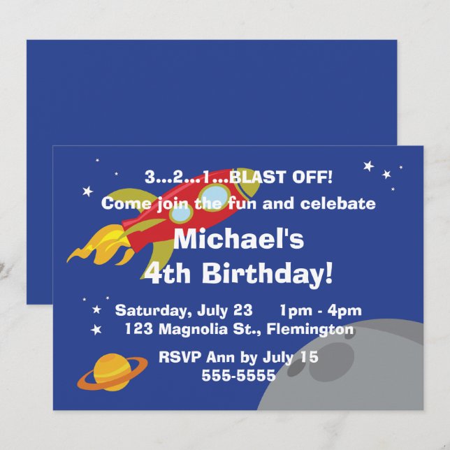 Convites Explorador de espaço (Frente/Verso)