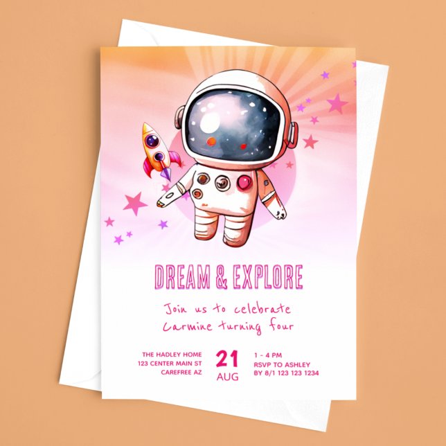 Convites Explore Espaço Sideral Fofo Aniversário de 4 anos (Criador carregado)
