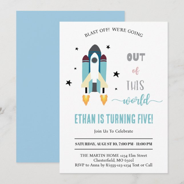 Convites Explosão! Espaço Exterior Fora deste Aniversário M (Frente/Verso)