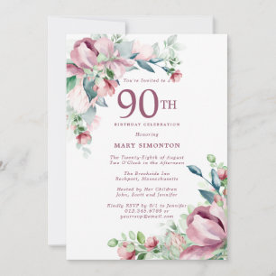 Convites Exquisita Rosa Floral de 90 Anos de Nascimento