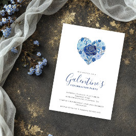 Convites Exquisite Blue Floral Heart Galentine's Day Party 