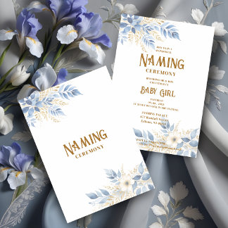 Convites Exquisite Floral Branches in Blue Naming Ceremony