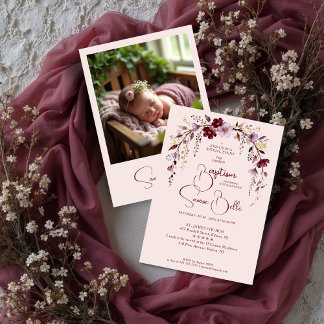 Convites Exquisite Floral Burgundy Shades Arch Baby Baptism