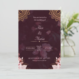 Convites Exquisite Gold Mandala & Moody Floral Wedding Invi