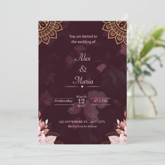 Convites Exquisite Gold Mandala & Moody Floral Wedding Invi