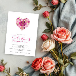 Convites Exquisite Pink Floral Heart Galentine's Day Party 