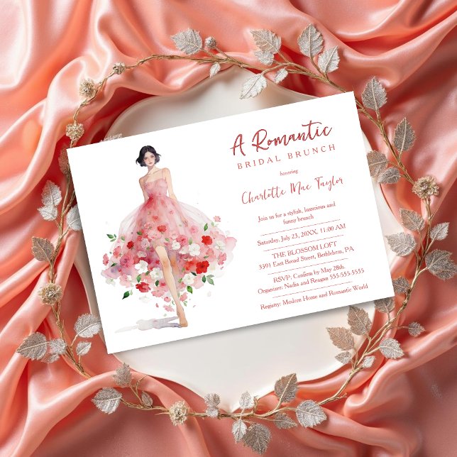 Convites Exquisite Pink Floral Tulle Model Bridal Shower (Exquisite Bridal Shower Invitation Design with Model Woman in Pink.)